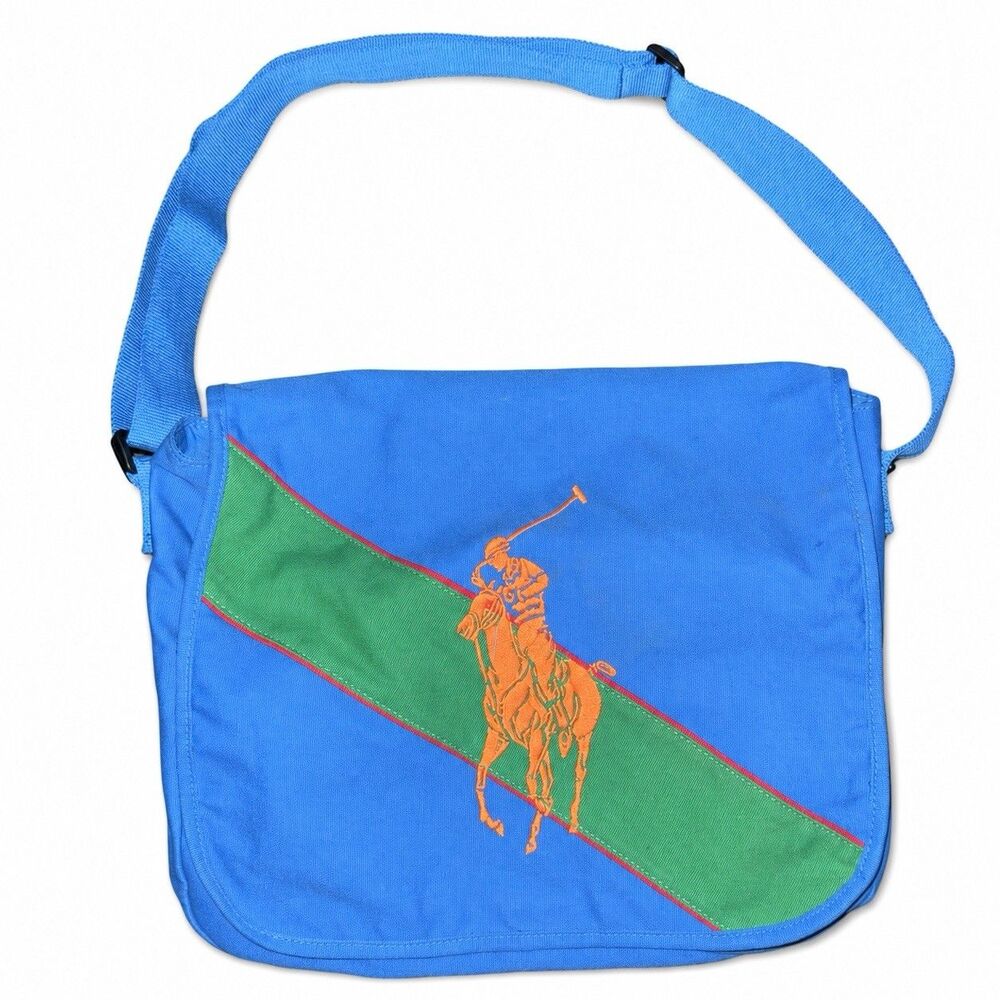 Polo Ralph Lauren Big Pony Canvas Messenger Bag Blue Green Crossbody